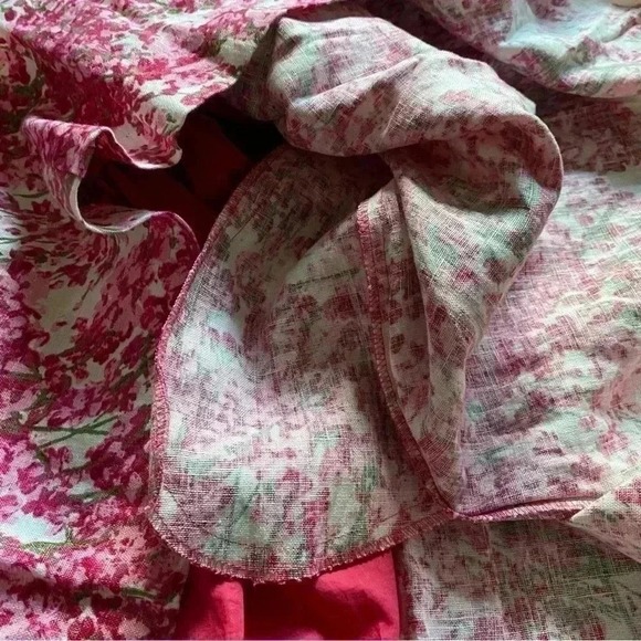 Talbots women's Linen 4 Sleeveless A Line Pink Floral Midi Dress Belted‎ Waist - Picture 5 of 14